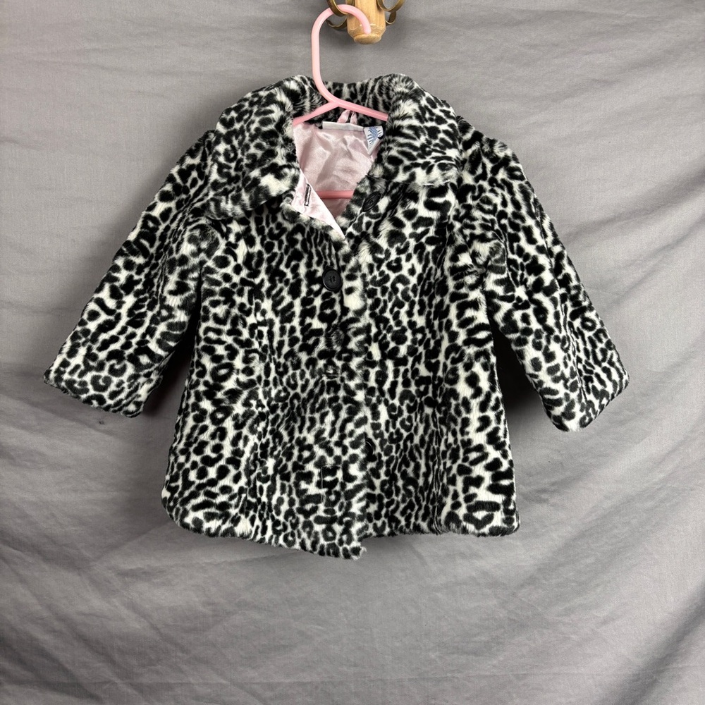 Greendog Girls 12 Month Peacoat Leopard Print Jacket W/ Pink Silk Style Lining